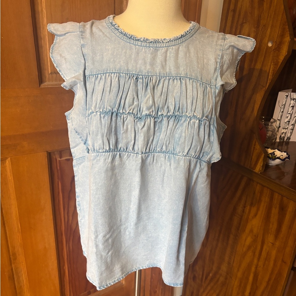 Rails Light Blue Ruffle Sleeve Blouse
